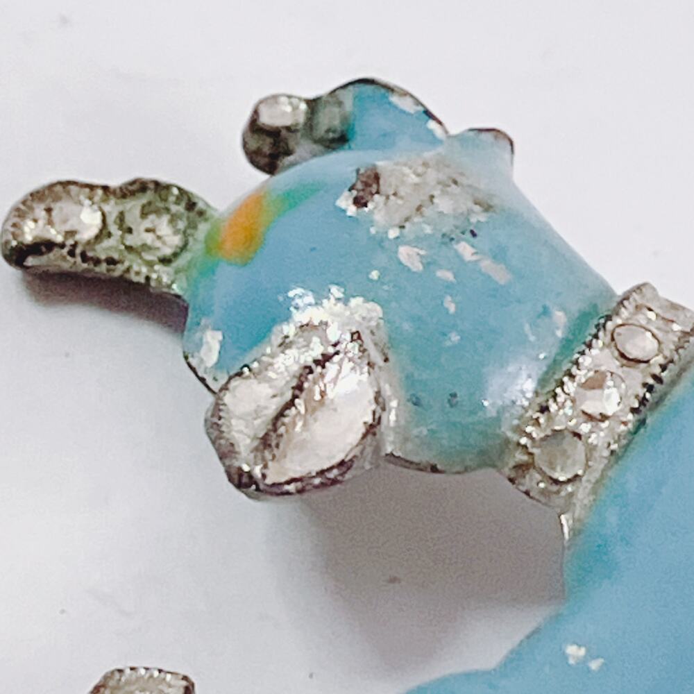 Vintage 1940s Blue Enamel Deer Pin Pot Metal Kitschy Novelty Figural Brooch - Picture 6 of 11